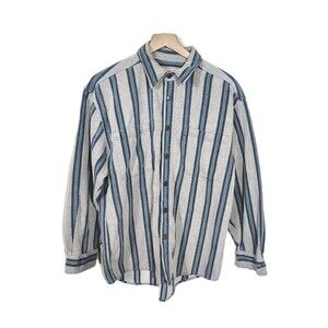 Levi's Vintage 90s Denim Stripe Button Up Shirt Boys XL 20 Blue Grunge Skater